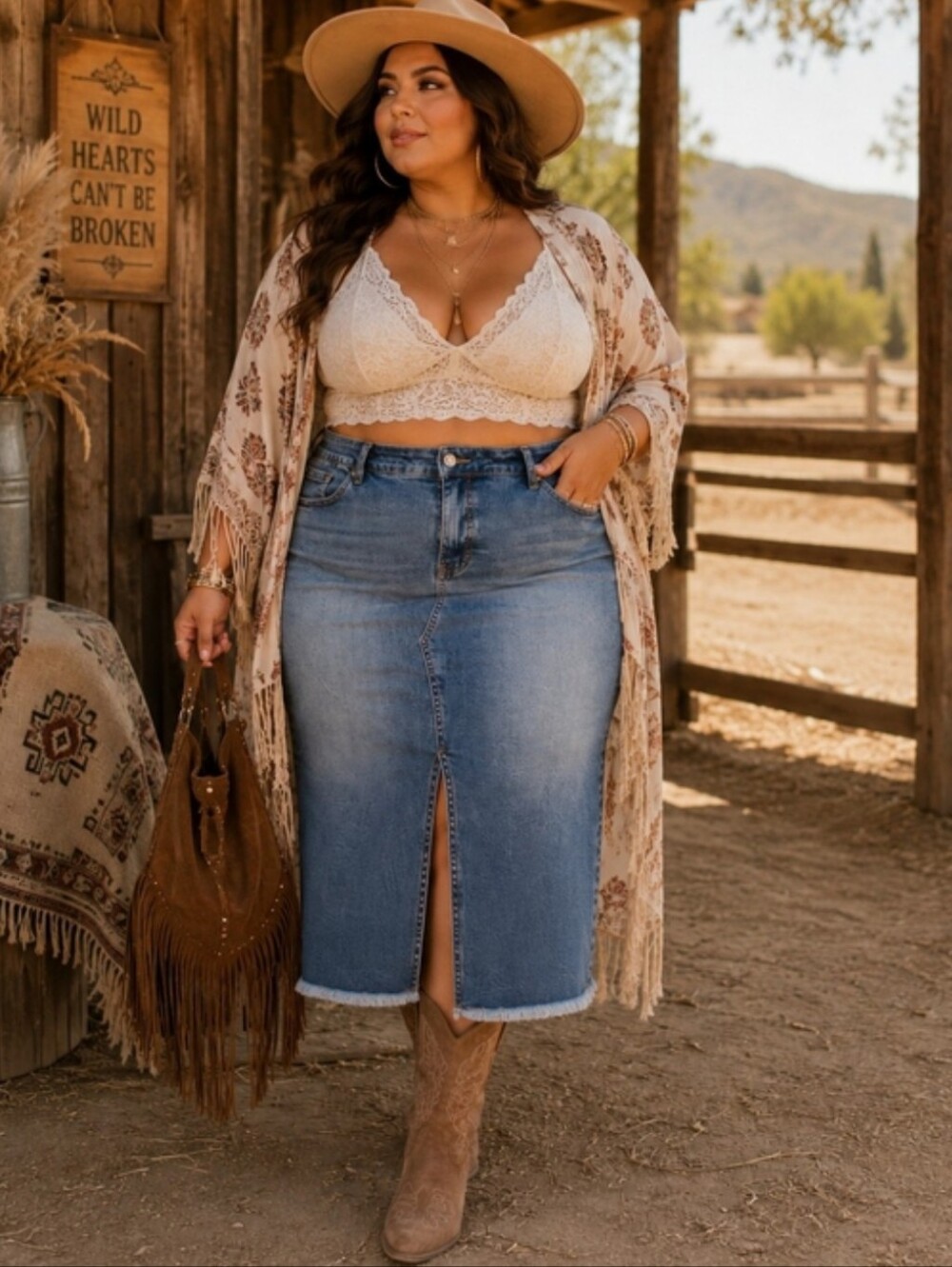 Torrid Denim Midi Skirt Front Slit Blue Medium Wash Stretch Boho Western Fall